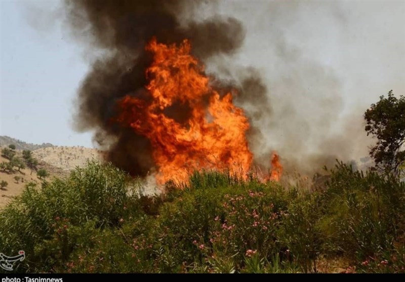 ۱۴۰ هکتار از مراتع و اراضی مُشجر خداآفرین طعمه حریق شد